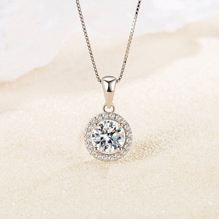 SC Wholesale Fashion 2CT Zircon Moissanite Necklace Gift Circle Diamond Necklace Luxury S925 Sterling Silver Necklace for Women