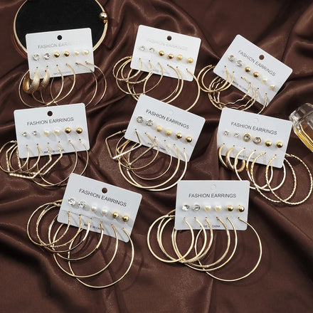 VKME Women Jewelry Gold Plated Big Hoop Earring Set