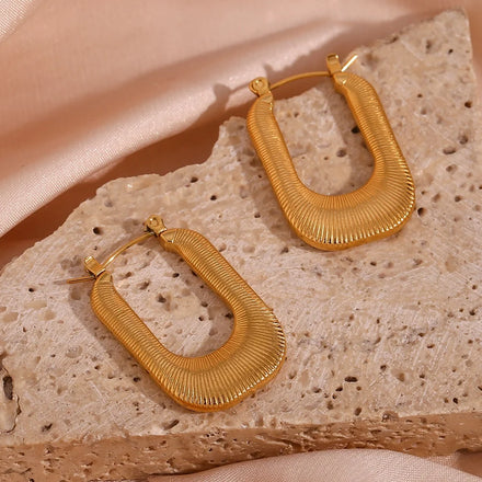 Ins Hot Fashion Jewelry Texture U Shape Hoop Earring Gold Plated Stainless Steel Jewelry Making Supplies
