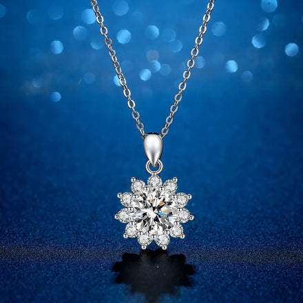 SC Popular Luxury S925 Sterling Silver Necklace Zircon 1CT Moissanite Pendant Necklace Diamond Sunflower Necklace for Women