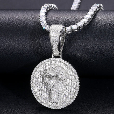 Dropshipping Pass Diamond Tester Baguette Moissanite Disc Fist Pendant Bling 925 Sterling Silver Men Jewelry Necklace