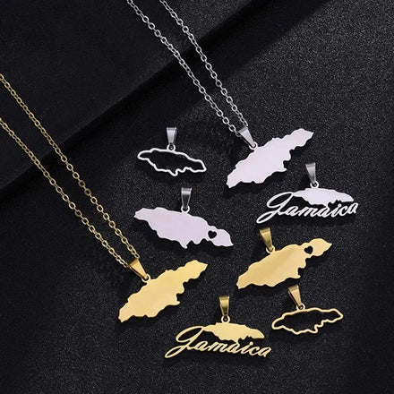 Enameled Jamaica Map Charm Chain Necklaces Stainless Steel 18K Gold Plated Enamel Jamaica National Flag Map Pendant Necklace