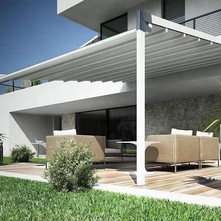Modern House Villa Exterior Thermal Break Sun Shade Outside Water Proof Sunproof Retractable Pvc Roof Aluminum Pergola