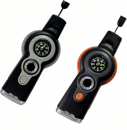 7 in 1 Emergency Survival Whistle with Compass Outdoor Multi-Functional Hiking Safety Tool with Lanyard