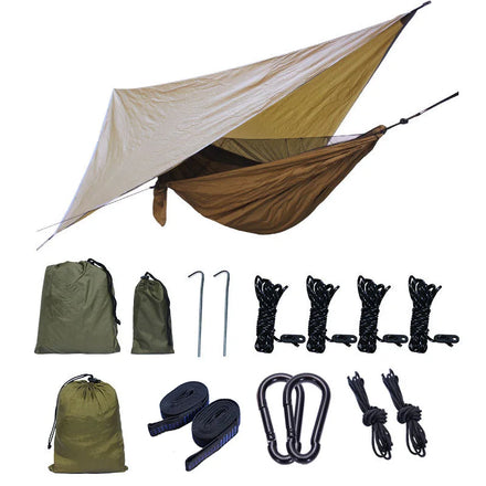 MINGCHAN Low Moq Waterproof Rain Fly Tarp Sunscreen Camping Tarp Shelter and Mosquito Net Hammock Set for Hiking