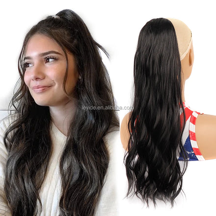 New Arrival Synthetic Hair Drawstring Ponytails Long Wavy Black Color Natural Ponytail Hair Extensions Woman's Hairpieces