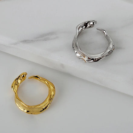 ICEBELA Niche Design Sense 925 Sterling Silver Claw Tooth Ring Women's Irregular Opening Concave Convex Ring
