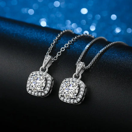 SC Wholesale Korean Zircon Diamond Necklace Wedding Gift Square Moissanite Necklace S925 Sterling Silver Necklace for Women