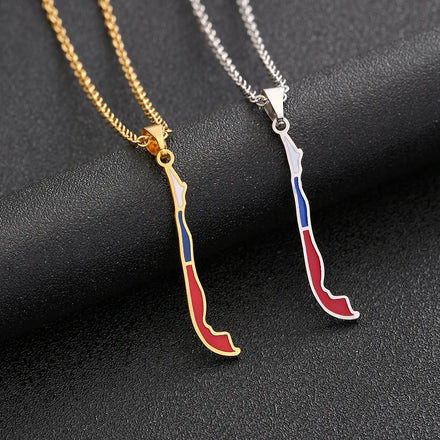 Enameled Chile Map Chain Necklaces Stainless Steel 18K Gold Plated Enamel Chile National Flag Map Pendant Necklace