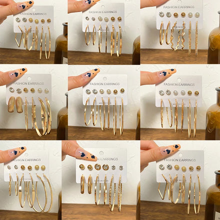VKME Women Fashion Jewelry Trendy Metal Gold Plated Hoop Earrings Set Wholesale