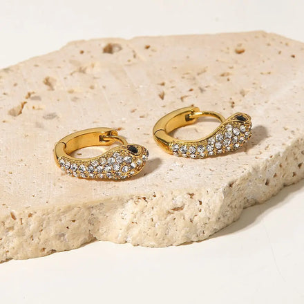 18K Gold Plated Stainless Steel Micro Pave CZ Diamond Bling Snake Huggie Hoop Earrings Fashion Dainty Women's Drop Jewelry