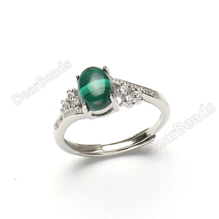 Natural Oval Green Malachite Adjustable Crystal Ring Resizable Genuine Gemstone Stone Rings