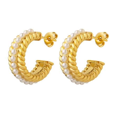 French Imitation Pearl C-shaped Earrings Colorless Jewelry Earrings Stainless Steel