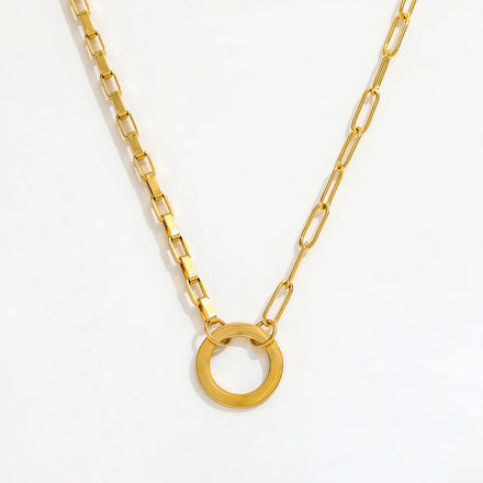 Fenny 18K PVD Plated No Fade Minimalism Circle Pendant Choker Chain Necklace for Women Stainless Steel Jewelry Wholesale