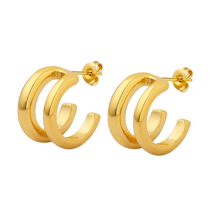 Fashion Luxury Double Ring C-shaped Earring Jewelry Women's Earrings Stainless Steel