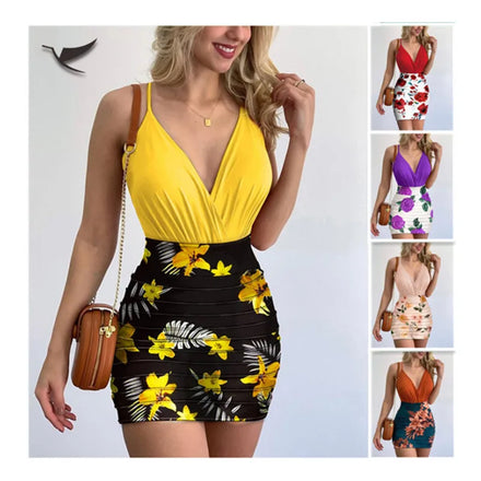 New Trendy Women Summer Outfits Dress Sets Flower Printed Women 2 Piece Skirt Set