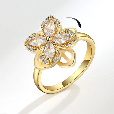 Wholesale Zircon Flower Shape Anxiety Spinner Fidget Rings Adjustable Rotatable Zircon Birthstone Rings for Teen Girls