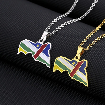 Enameled Central African Republic Map Chain Necklaces Stainless Steel 18K Gold Plated Enamel National Flag Map Pendant Necklace