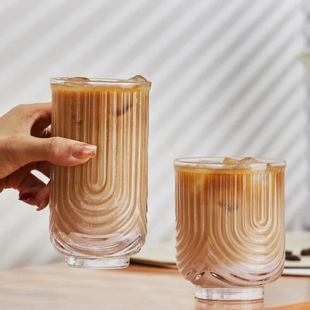 Custom 4OZ Verre Cafe Restaurant Transparent Drinking Mug Crystal Glass U Shape Highball Vertical Striped Latte Coffee Glass Cup