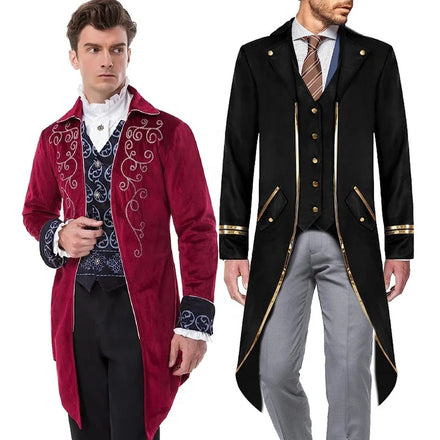 Mens Steampunk Coats Embroidered Gothic Tailcoat Victorian Jacket Irish Overcoat Renaissance Costume Medieval Clothes Frock Coat