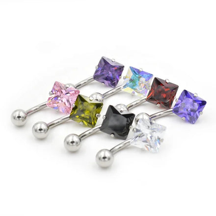 Fashion Round Heart Square Star Shape Cubic Zircon Stone Banana Barbell Belly Button Ring Women Navel Piercing Jewelry