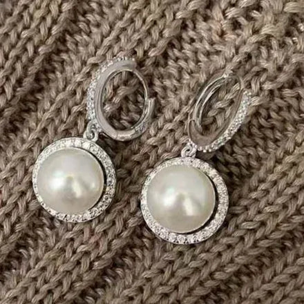 Sunflower Drop Earrings 8-9mm Natural High Quality White Pearl Vintage Style AAAA Grade Women's Jewelry