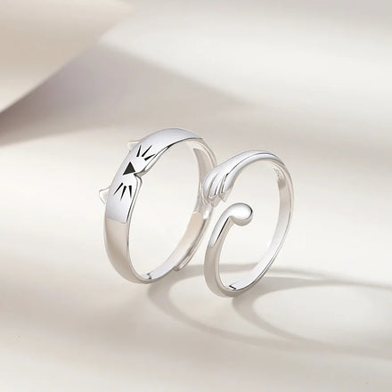 Wholesale Cute Lover Cat and Paw Couple Ring Trend Personality Open Ring for Lover Men Women Animal Paw Finger Ring