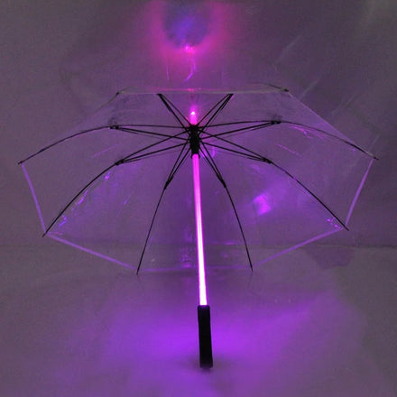 Creative POE Straight Long Handle Automatic Umbrella LED Luminous Transparent Features Manual Environmentally Friendly Plastic