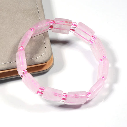 Healing Precious Gemstone Rose Quartz Double Drilled Bracelet Reiki Birthstone Fengshui Energy Bracelet Valentine Jewelry