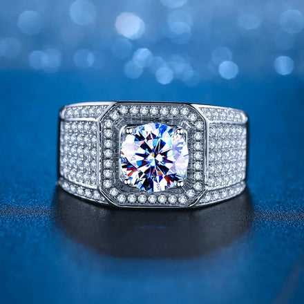 SC Wholesale Fashion S925 Sterling Silver Rings Square Diamond Zircon Statement Rings Mature Blink 1CT Moissanite Rings for Men