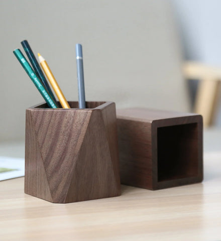 Creative Diamond Shaped Walnut Wood Desktop Pen Holder