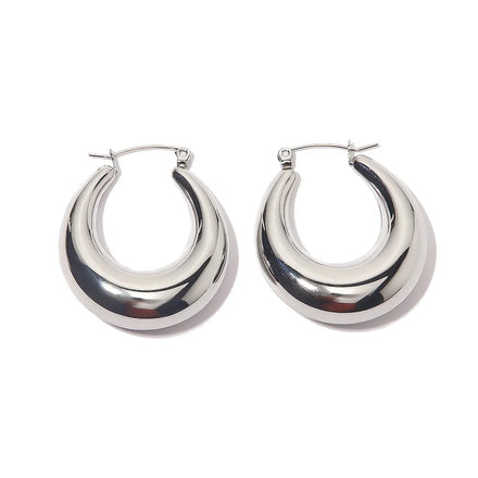 Minimalist Ins Popular Hollowed Design Chunky Silver Plated Stainless Steel Hoop Earring for Women Jewelry