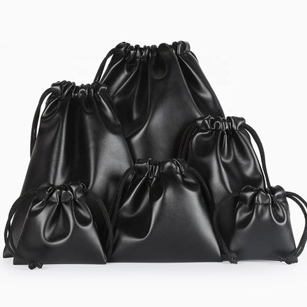 Multi Size Organizer String Pouch Bag Waterproof PU Drawstring Gift Bag PU Leather Carry Pouch Bag With Drawstring for Promotion