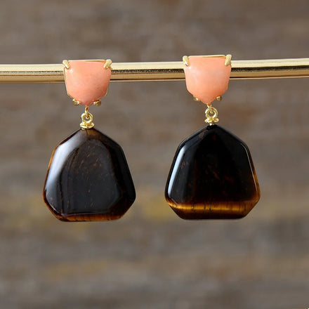 Luxe Gold Plated Natural Stones Healing Crystal Amethyst Statement Stud Earrings Wedding Party Jewellery Bijou with Hook Shape