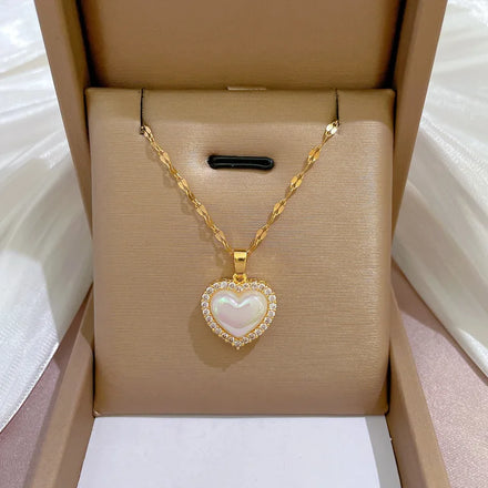 Fashion Heart Shape Zircon Necklace Stainless Steel Pearl Geometry Women Necklace Personalized Jewelry Accessories