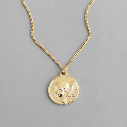 S925 Sterling Silver Round Cupid Pendant Men Necklace 18K Gold Couple Necklace Angel Lover Personalized Necklaces for Women Gift