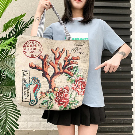 Custom Print on Demand Pattern Burlap Beach Bag Tote Bag for Handbag Ladies