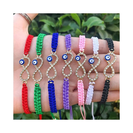 Risingmoon Gold Plated Evil Eye Bracelet Colorful Crystal Jewelry Adjustable Handmade Bracelets With Zircon Infinite Pendant