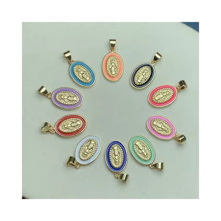18K Gold Plated Religious Catholic Chain Necklace Copper Alloy Multi Enamel Virgin Mary Guadalupe Charm Pendant Zircon Gift