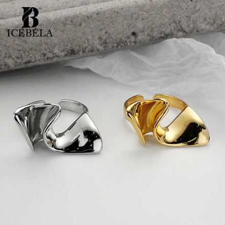 ICEBELA 925 Sterling Silver Wave Simple Ring for Women's Ins Cold Breeze Open Twisted Face Finger Ring