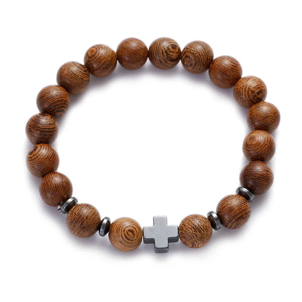 Ethnic Prayer Buddhism Classic Natural Stone Wood Beads Rosary Cross Meditation Unisex Bracelet