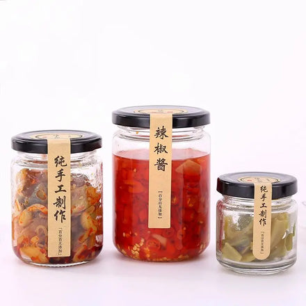 30ml 45ml 75ml 100ml 120ml 150ml 195ml 240ml Round Food Grade Storage Jam Sauce Canned Pickle Glass Honey Jar With Metal Lids