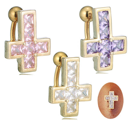 Twinkling Zircon Belly Button Ring Fashion Lady Body Jewelry Inverted Cross Design Navel Piercing Jewelry