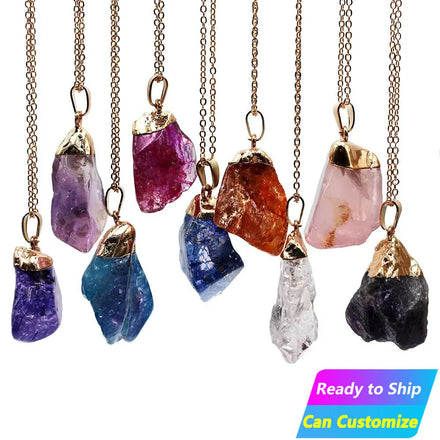 Natural Initial Birthstone Fashion Jewellery Diy Raw Rough Rose Men Quartz Semi Precious Gemstone Crystal Necklace Pendant Bulk