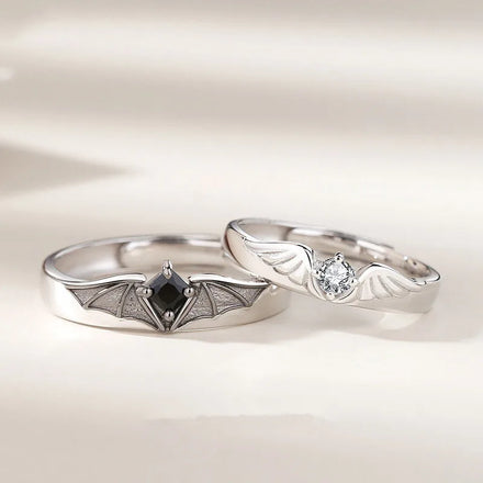 Wholesale 2PCS/Set Devil Angel Couple Rings for Women Men Simple Ring Trendy Jewelry Gifts Adjustable Wedding Engagement Rings