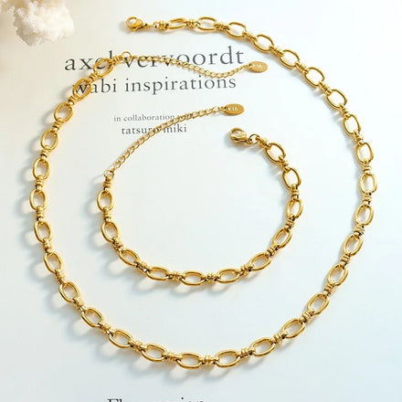 Europe and the United States New Hip-hop Stainless Steel Material Jewelry Set Thick Chain Necklace and Bracelet