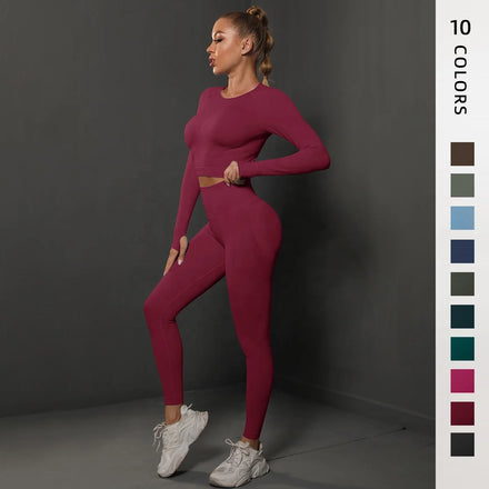 Wholesale Seamless Long Sleeve Push up Leggings 2 Piece Fitness Workout Outfits Yoga Wear Set for Women