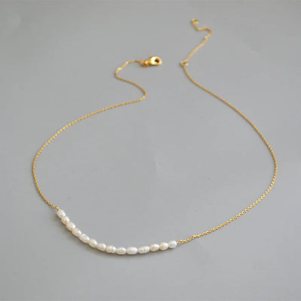 Fine Brass 18k Gold Plated Natural Freshwater Pearl Necklace Jewelry for Women