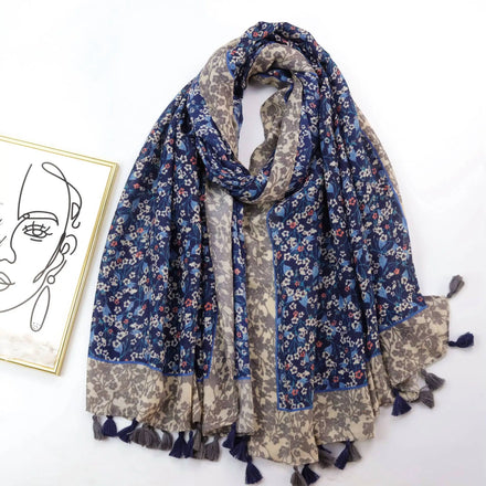 Wholesale Ethnic Style Small Floral Pattern Imitation Cotton Ladies Hijab Scarf for Women Stylish 90*180cm Length Soft Shawl