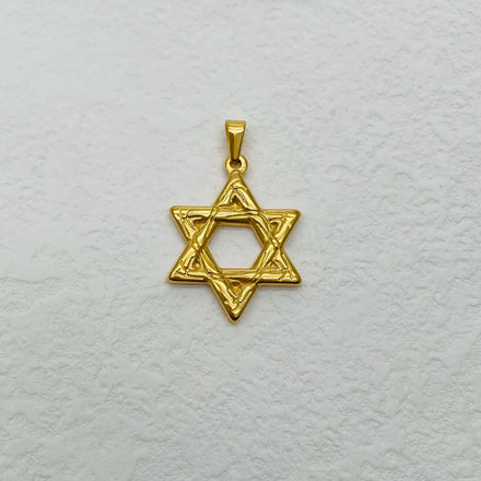 Vintage Men's Stainless Steel Circle Necklace Gold Plating 18K Featuring My Shape Star David Pendant Jewish Symbol Accessories